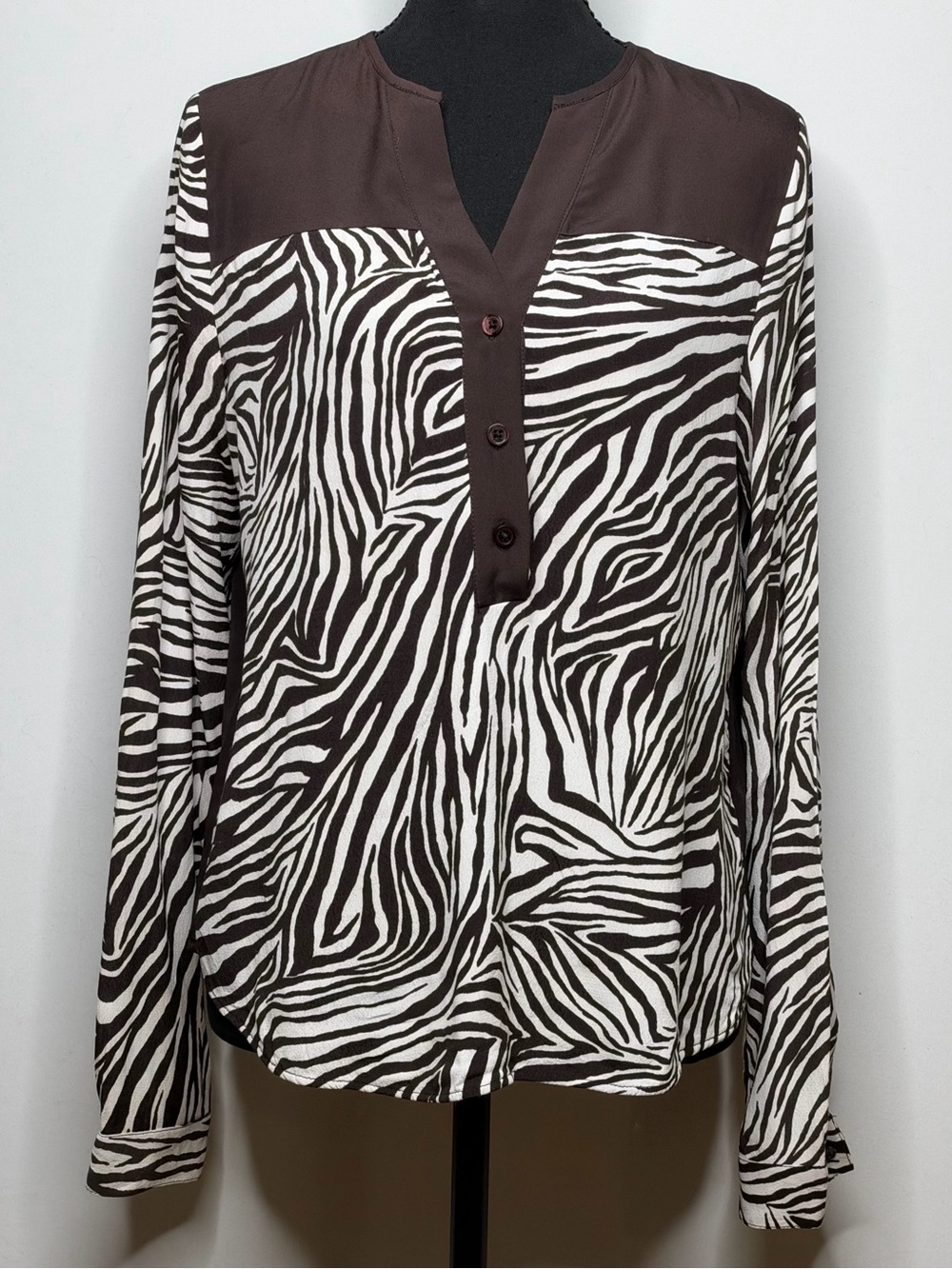 MICHAEL Michael Kors Brown White Zebra Long Sleeve Blouse Size XS